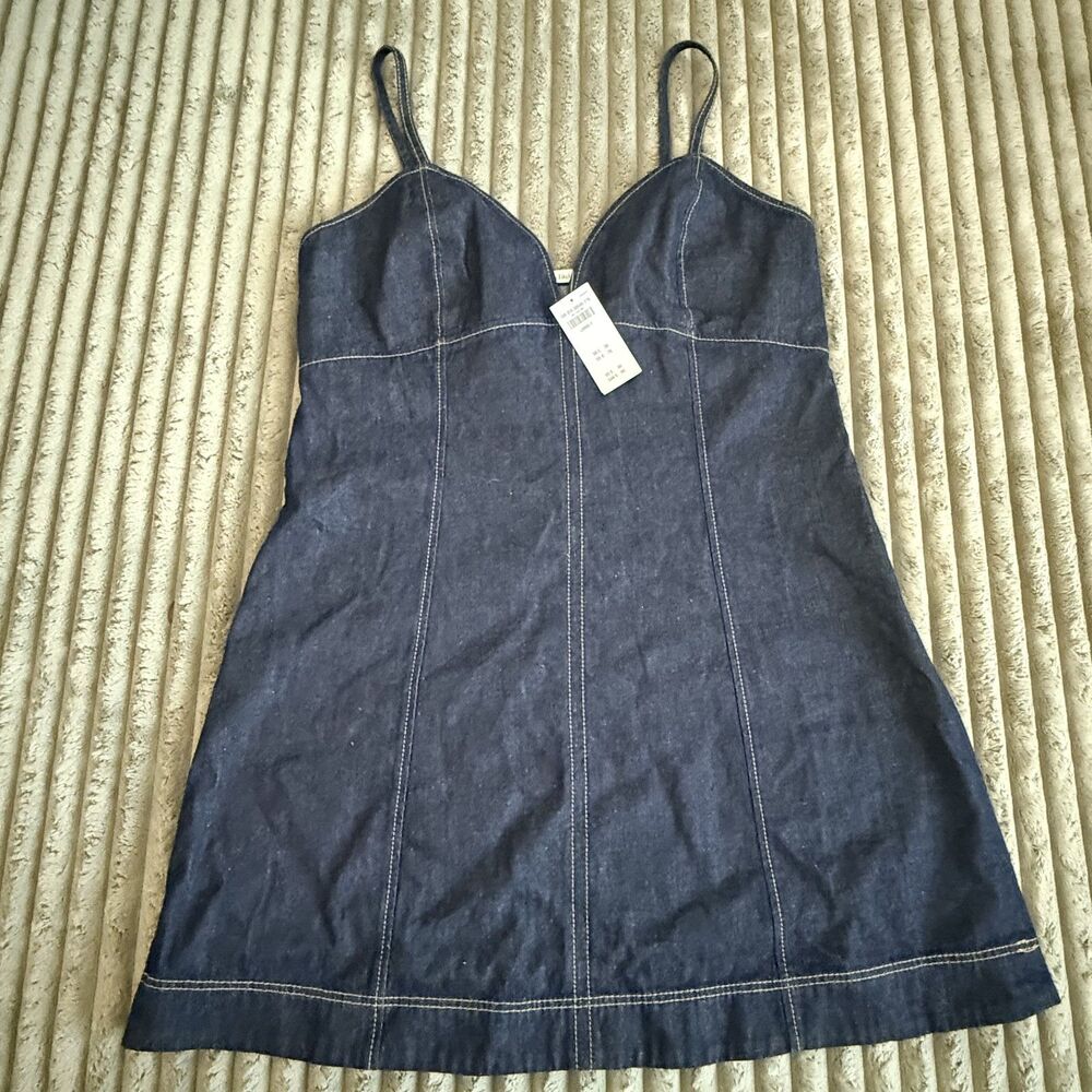 Abercrombie & Fitch Sweetheart Denim Mini Dress Dark Wash Women’s L Petite NWT
